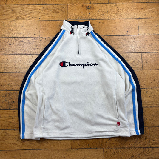 Vintage Champion Cream Zip Embroidered Fleece Sweatshirt - XL