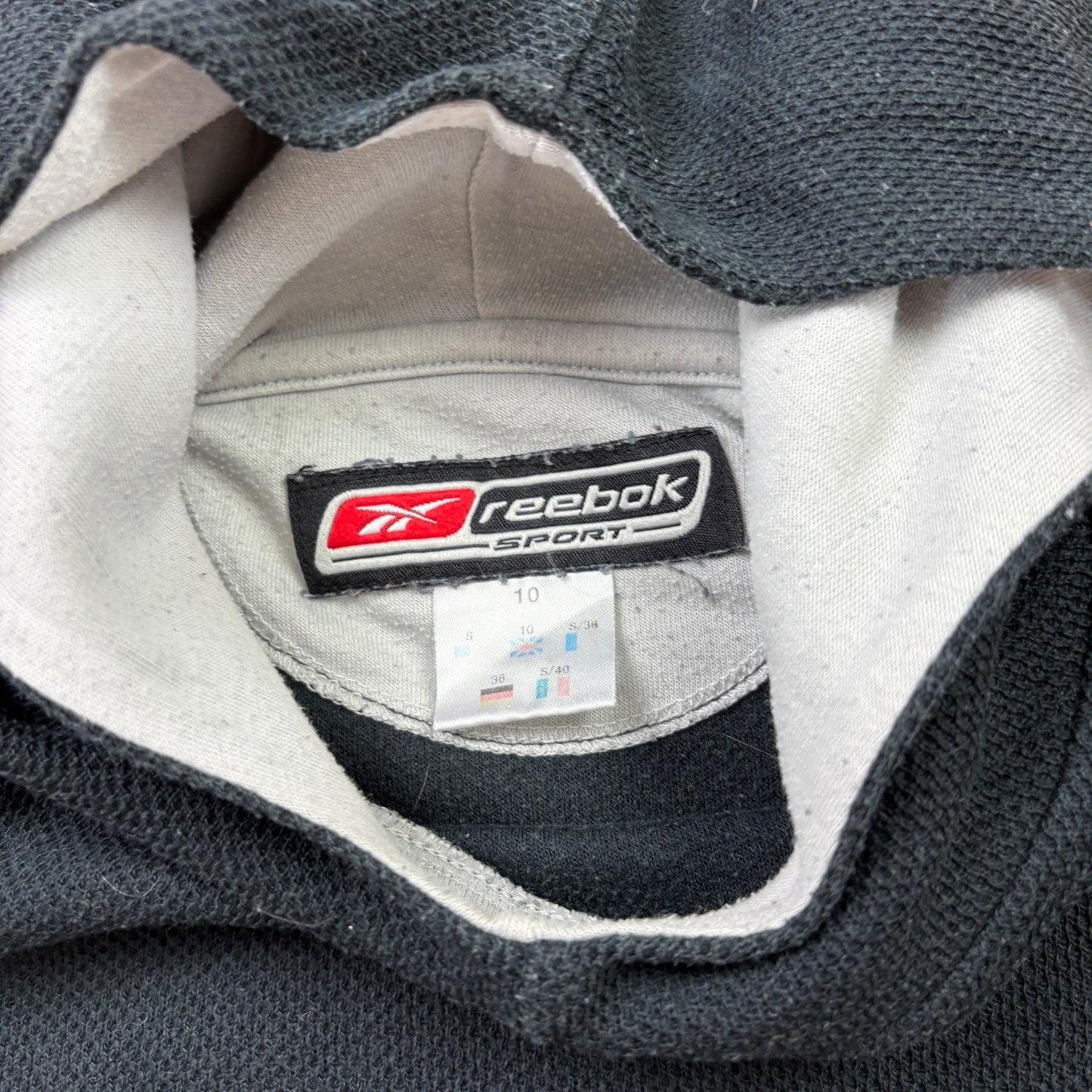 Vintage Reebok Black Womens Embroidered Hoodie Sweatshirt - Size 10