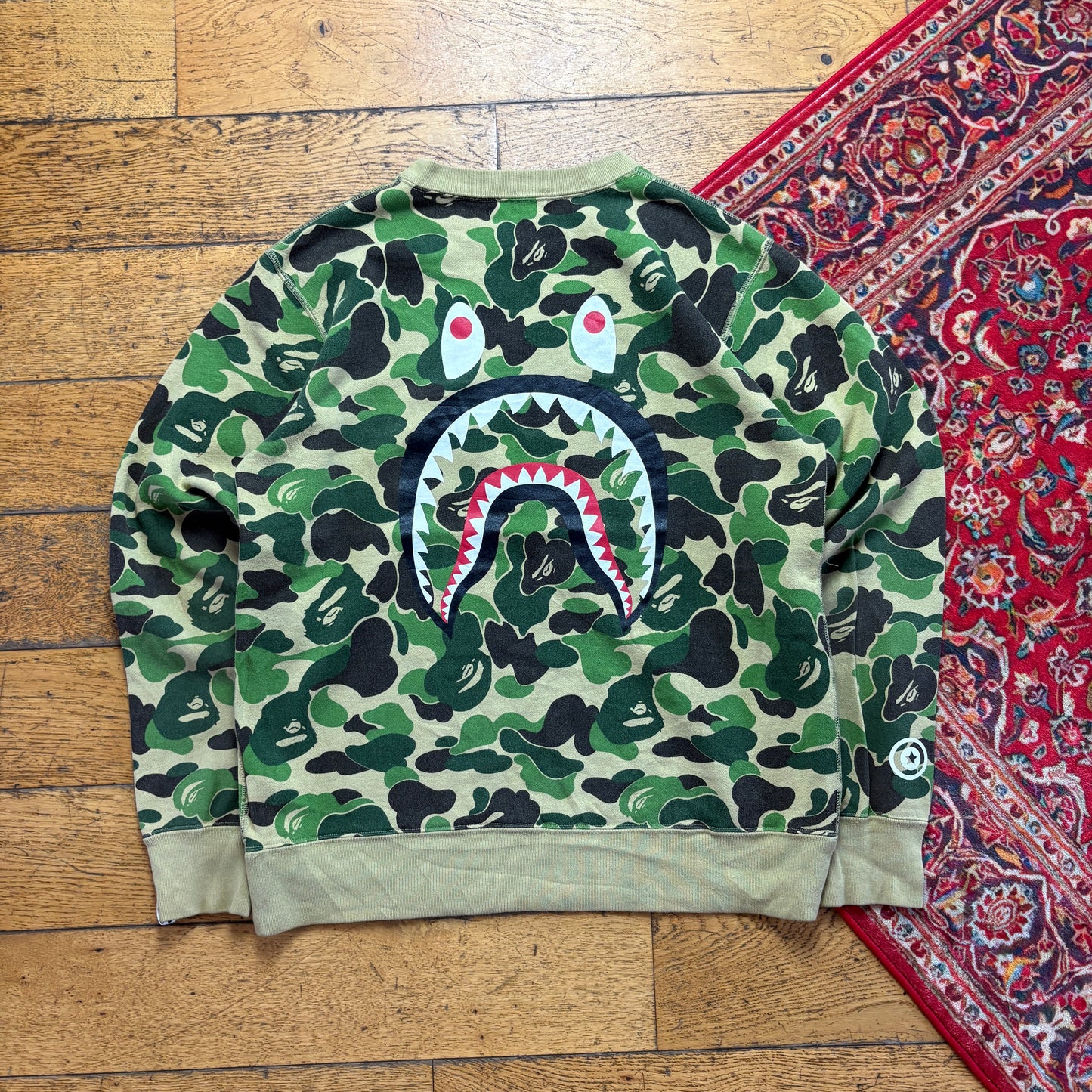 Vintage Bape Camo Shark Green Embroidered Sweatshirt - M