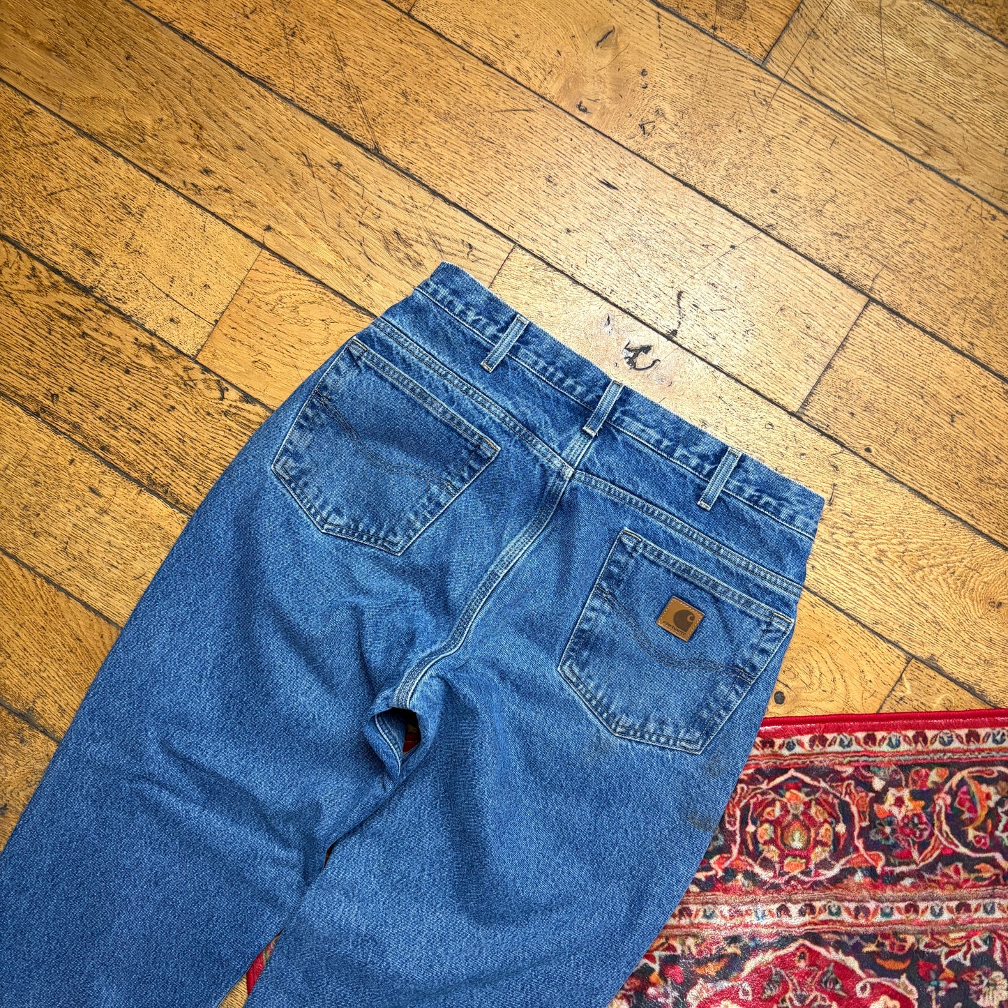 Vintage Carhartt Workwear Carpenter Baggy Blue Jeans - 34L