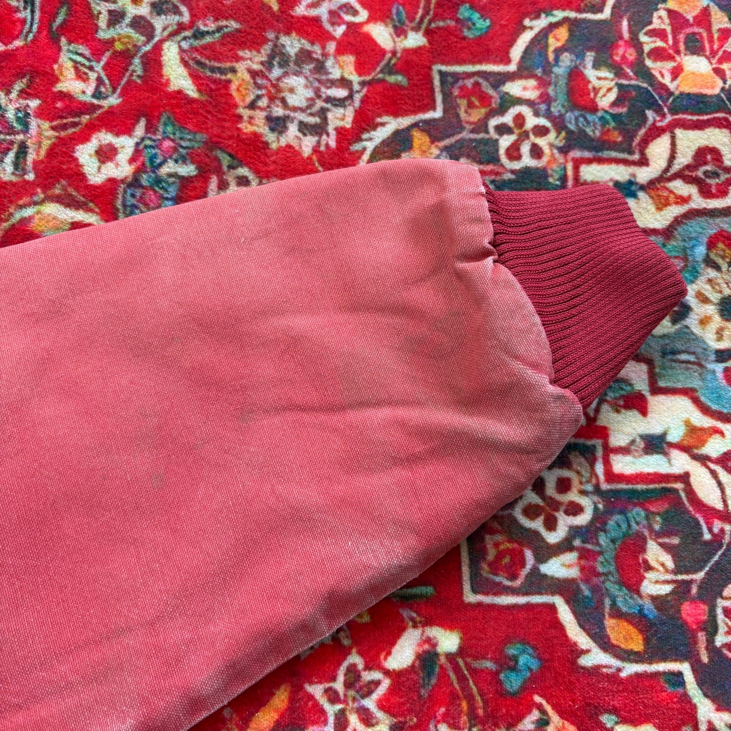 Vintage Workwear Chore Pink Faded Red Heavyweight Active Hoodie Jacket - S