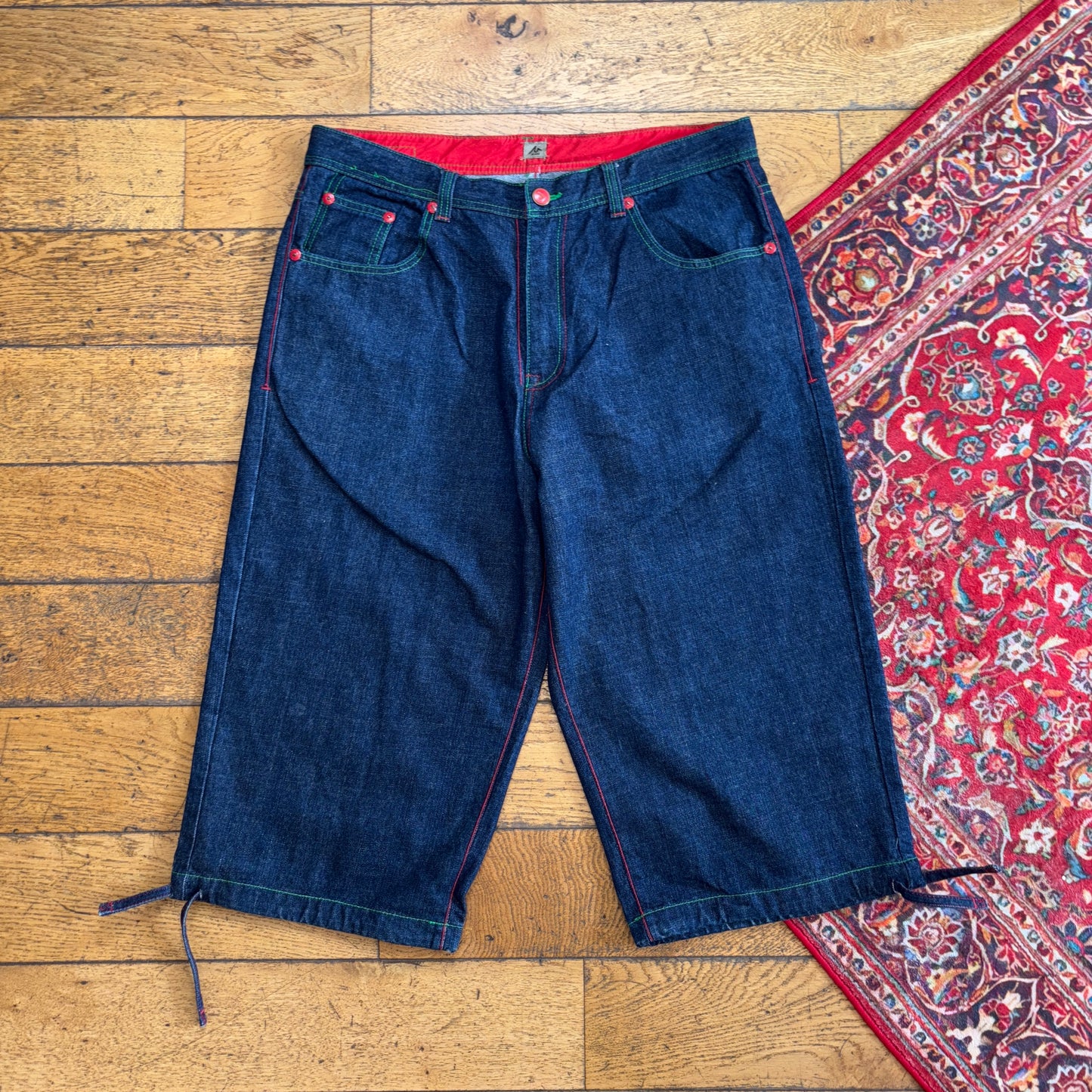 Vintage Embroidered Blue Hip Hop Baggy Shorts Jorts - 38
