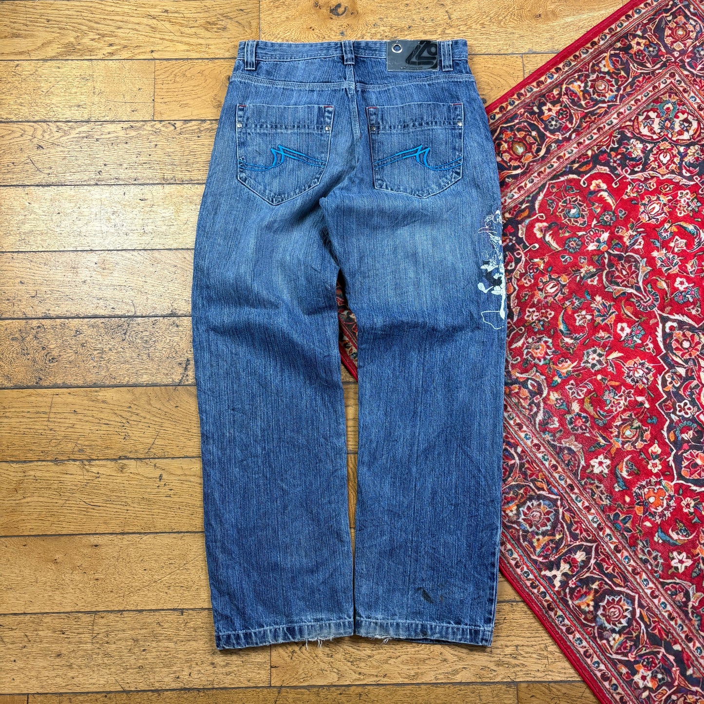 Vintage Lot29 Blue Embroidered Y2K Hip Hop Baggy Jeans - 34