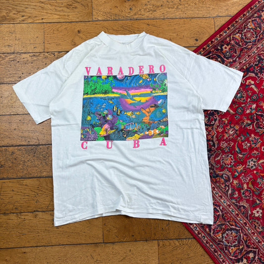 Vintage 90s Cuba White Single Stitch Graphic T-Shirt - XL