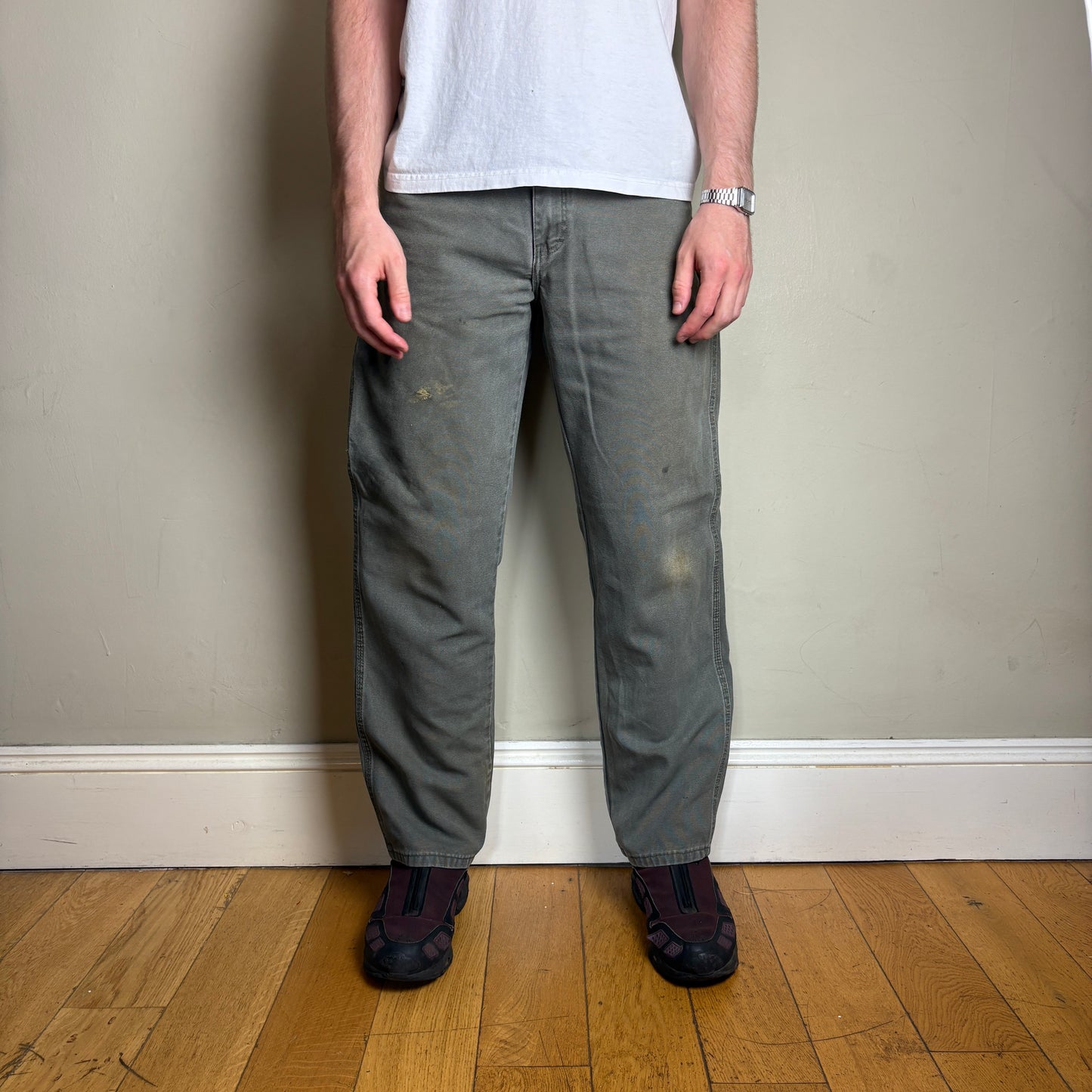 Vintage Dickies Green Khaki Workwear Carpenter Baggy Trousers - 33R