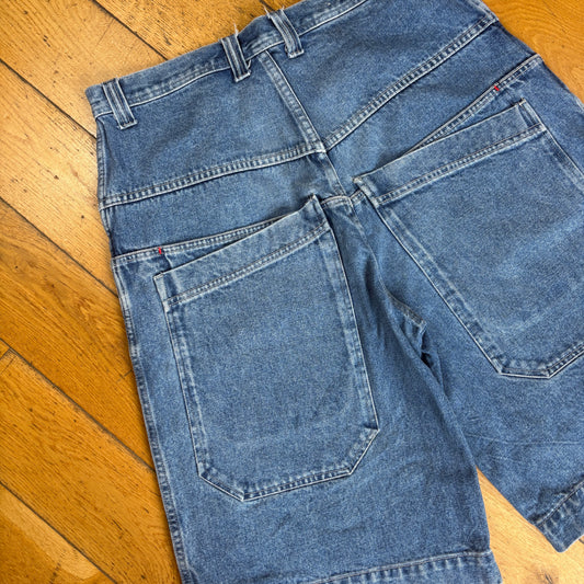 Vintage JNCO Style Embroidered Hip Hop Blue Baggy Shorts Jorts - 34