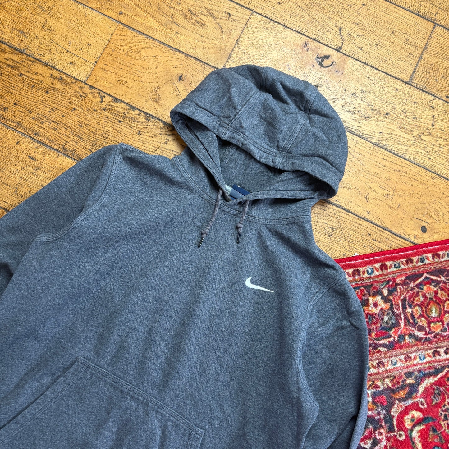 Vintage Nike Grey Swoosh Hoodie Embroidered Sweatshirt - M