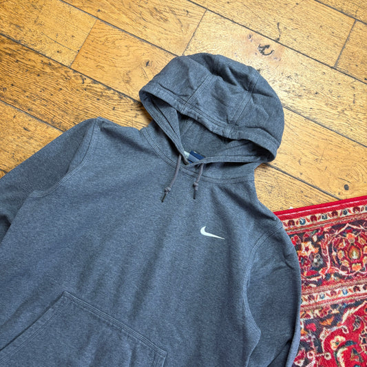 Vintage Nike Grey Swoosh Hoodie Embroidered Sweatshirt - M