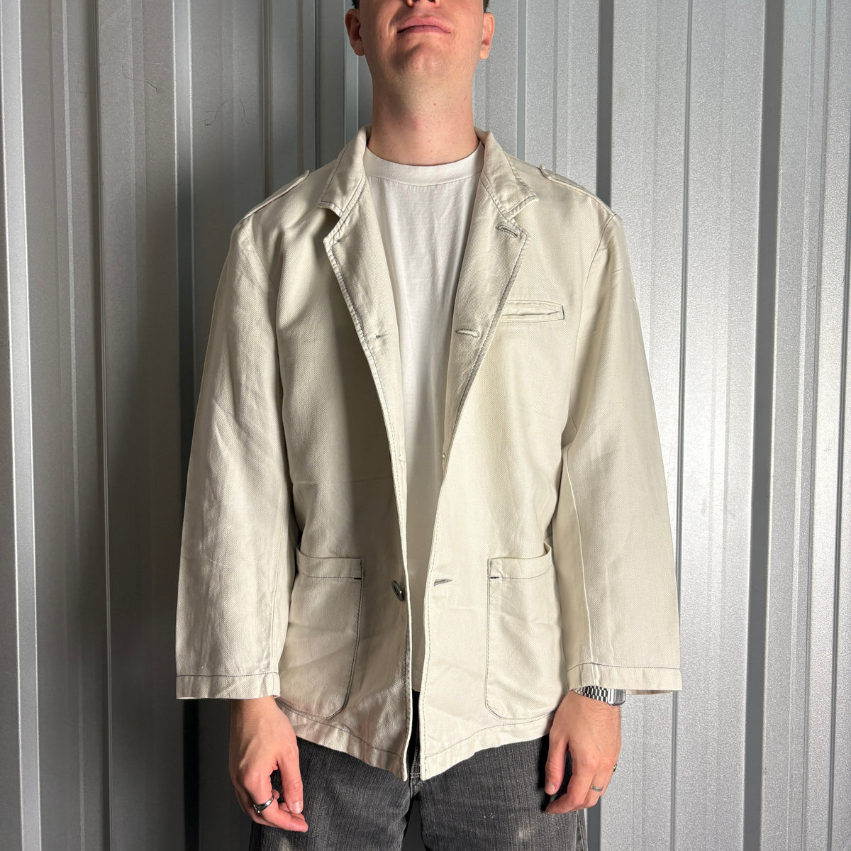 Vintage Armani Jeans White Chore Jacket - XL