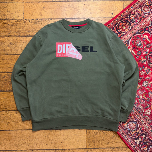 Vintage Diesel Y2K Green Peel Sweatshirt - XL