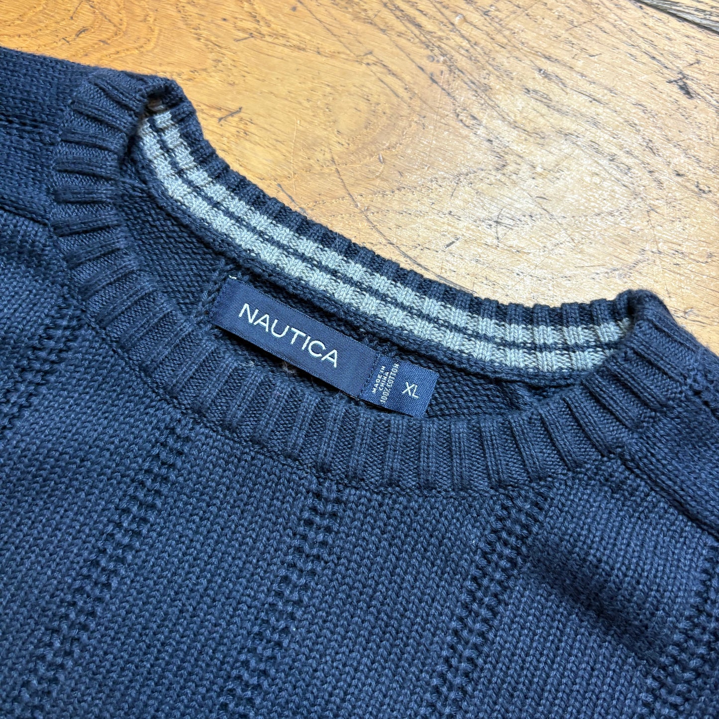 Vintage Nautica Navy Cable Ribbed Knit Jumper - XL