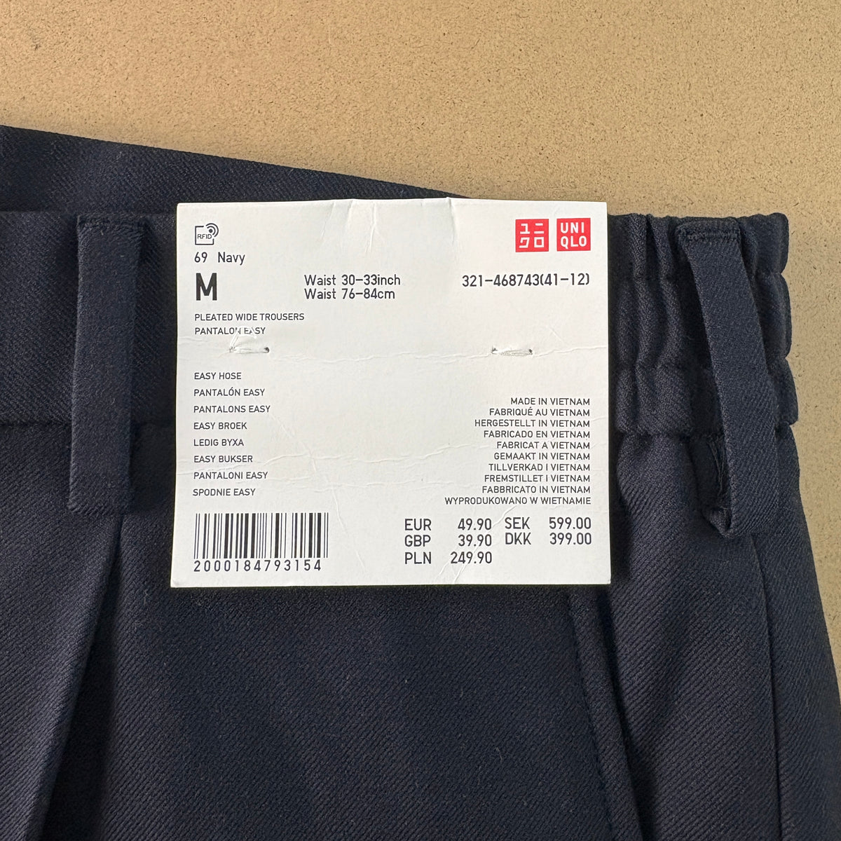 Uniqlo Navy Pleated Smart Baggy Wide Leg Trousers - M