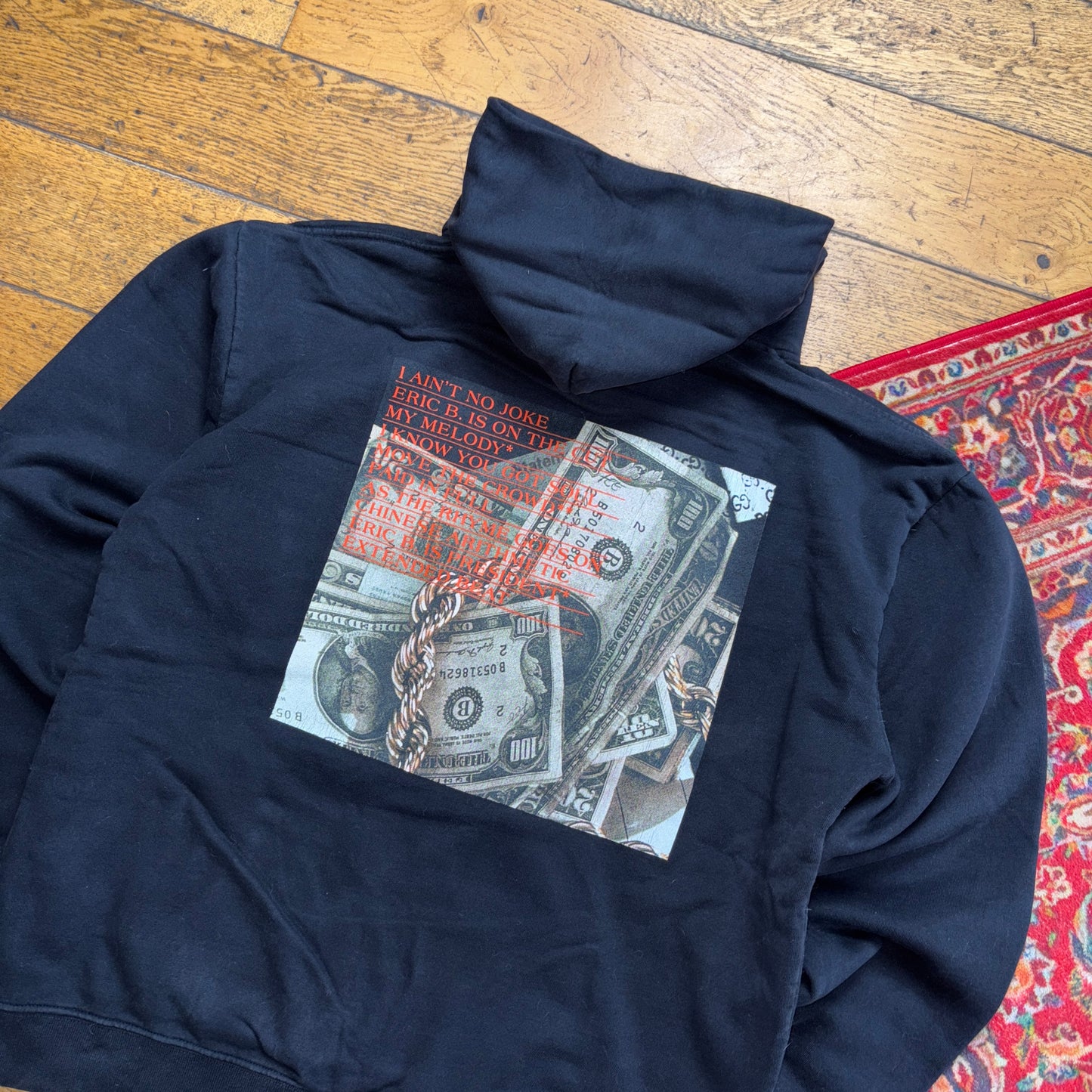 Vintage Stussy X Eric B Black Hoodie Sweatshirt - L