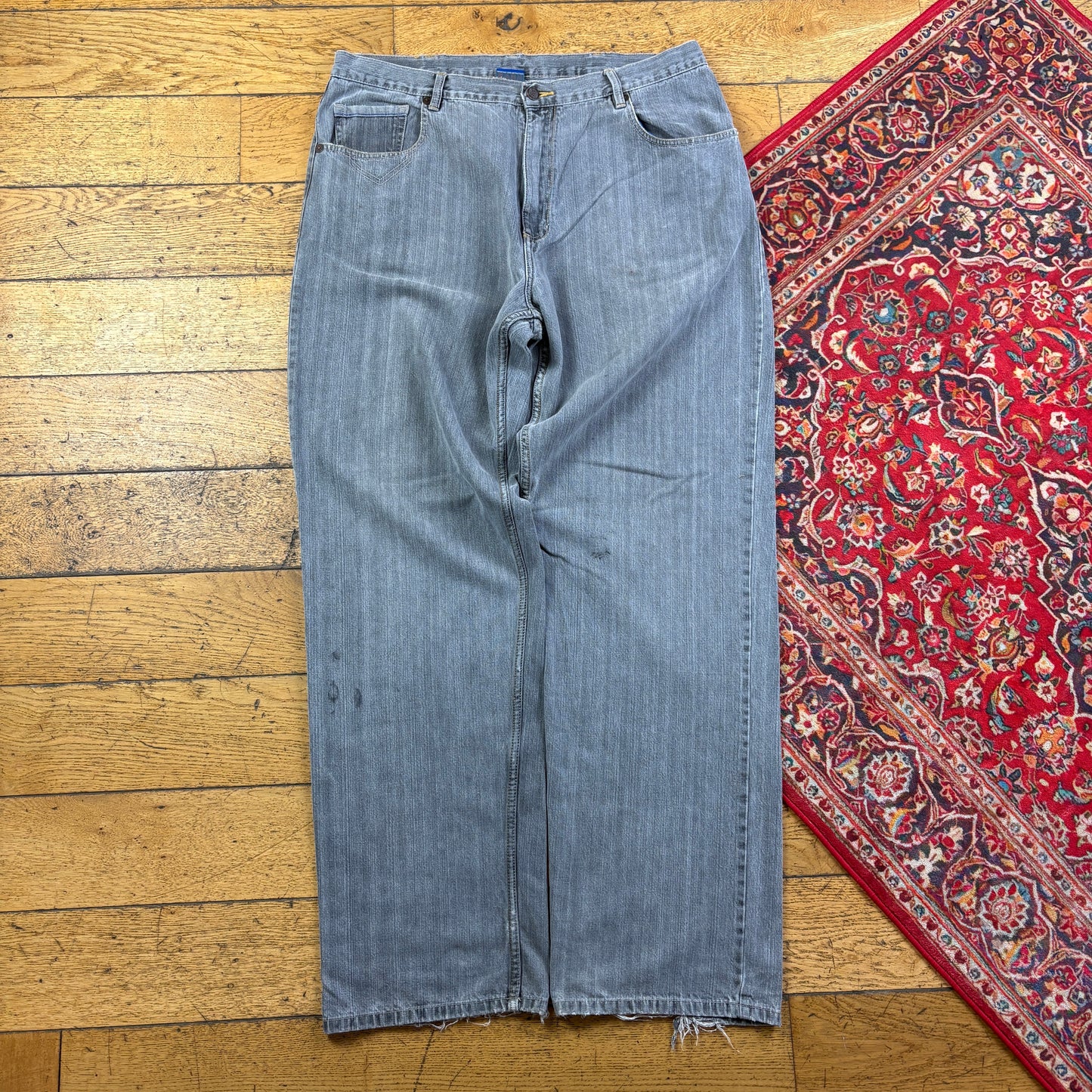Vintage Grey Badboy Embroidered Y2K Hip Hop Baggy Jeans - 38
