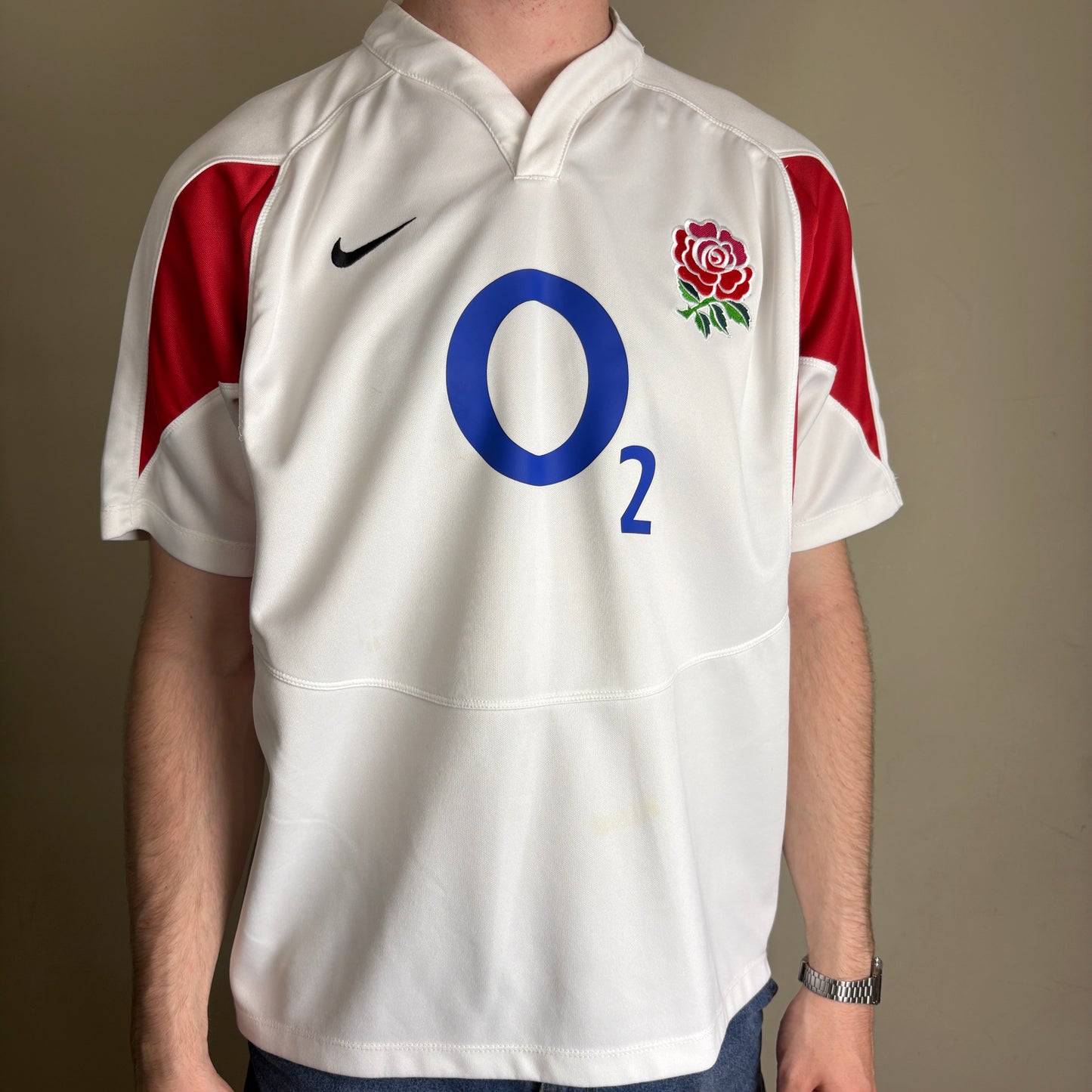 Vintage Nike England Rugby White Red Rugby Shirt - XL
