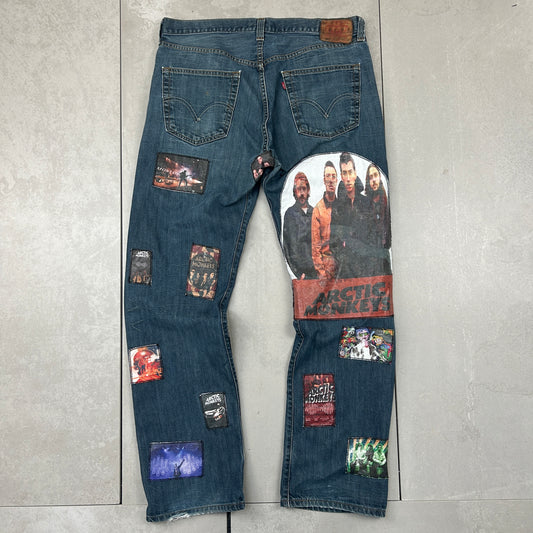 Vintage Levis 501 Patchwork Artic Monkeys Blue Denim Straight Jeans - 36