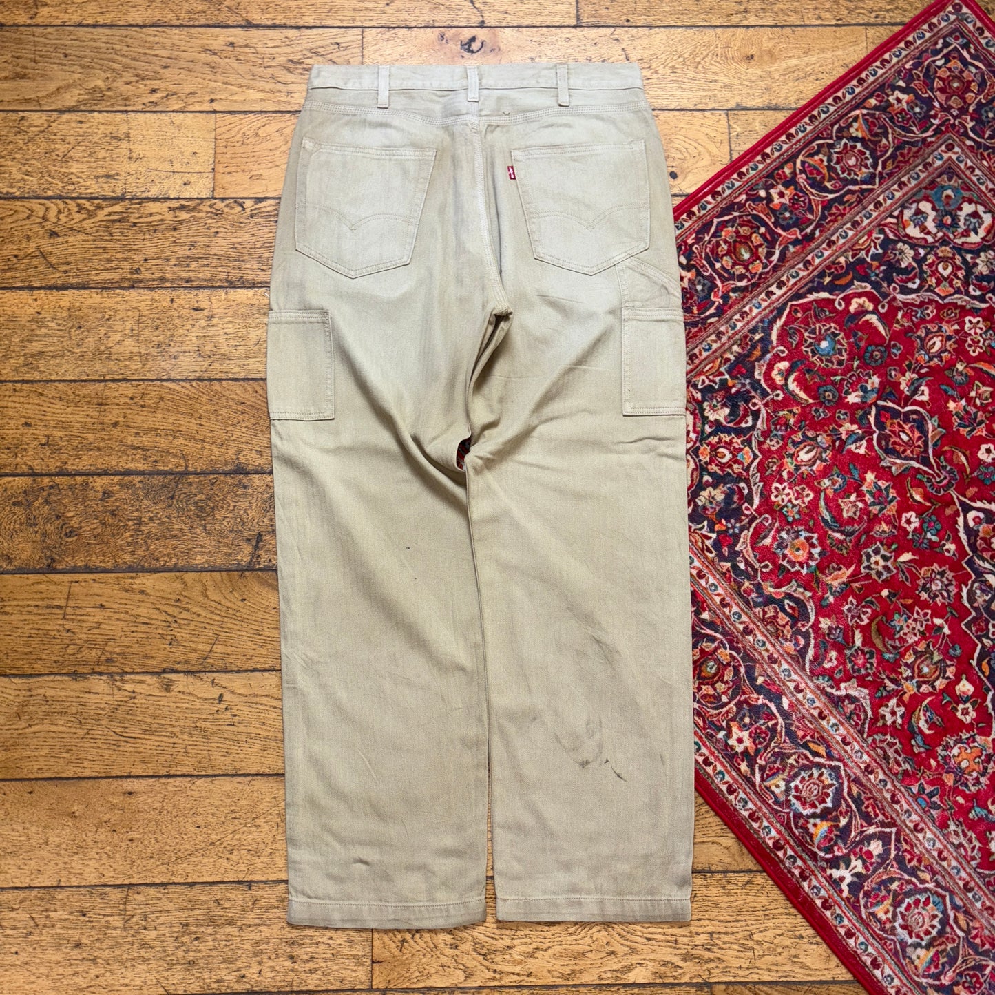 Vintage Levis Brown Cream Carpenter Workwear Baggy Trousers - 36R