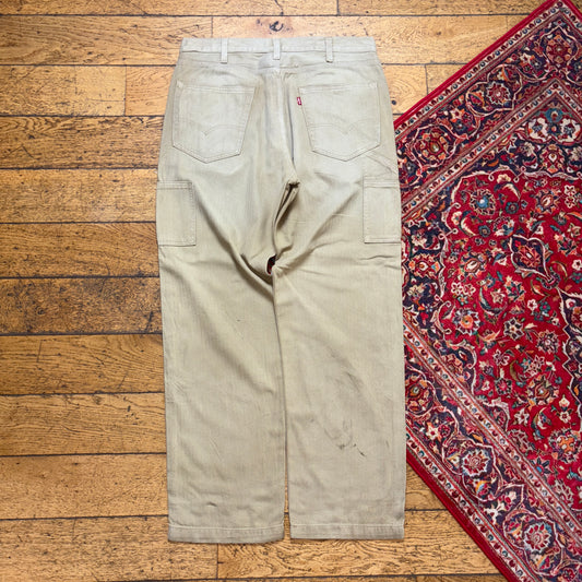 Vintage Levis Brown Cream Carpenter Workwear Baggy Trousers - 36R