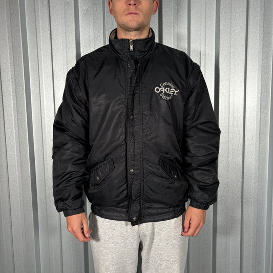 Oakley Software Black Silver Reversible Bomber Jacket - L