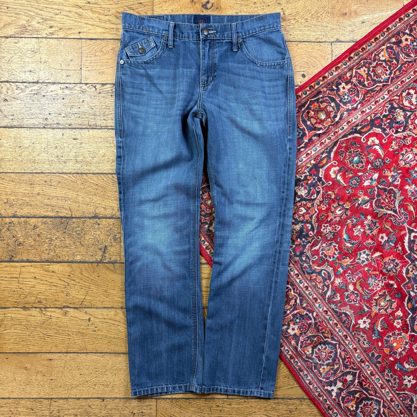 Vintage Rock Republic Blue Embroidered Y2K Hip Hop Straight Jeans - 36