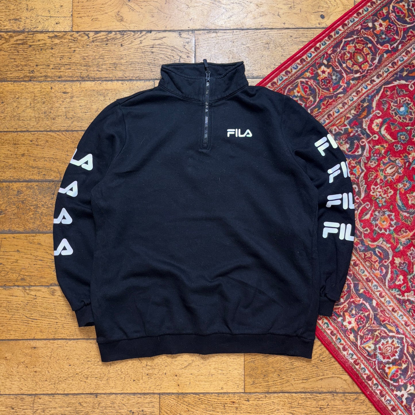 Vintage Fila. Black Quarter Zip Sweatshirt - S