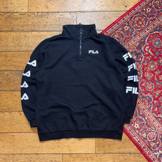 Vintage Fila. Black Quarter Zip Sweatshirt - S