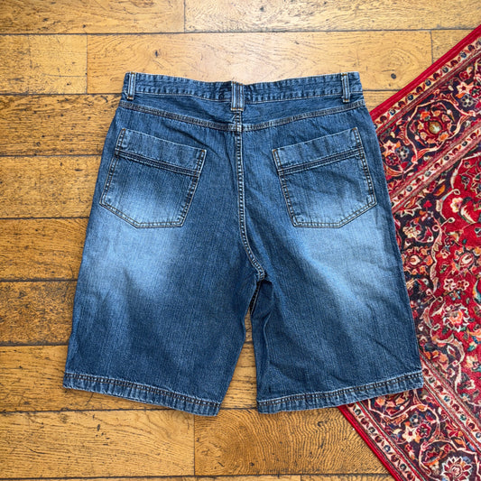 Vintage Embroidered Hip Hop Baggy Blue Shorts Jorts - 38