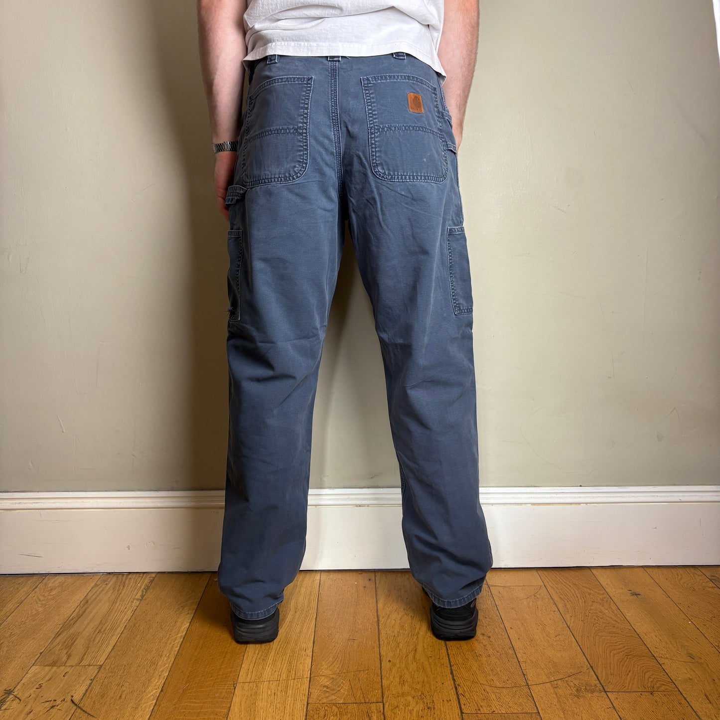 Vintage Carhartt Blue Navy Workwear Carpenter Baggy Trousers - 34S