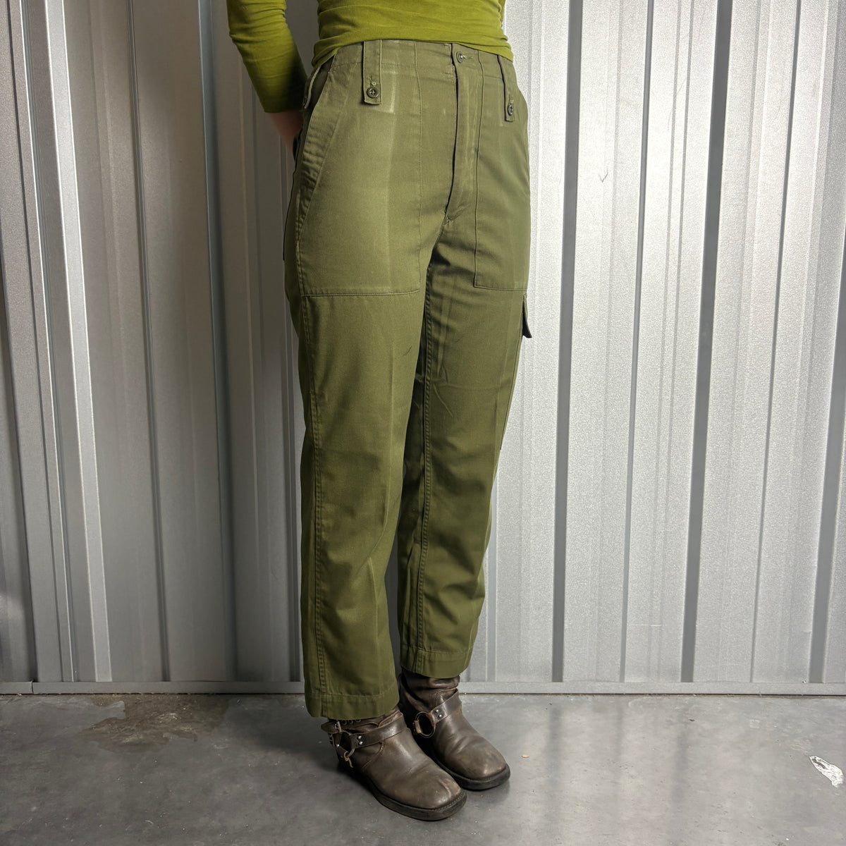 Green Army Military Cargo Fatigue Pants Trousers - 28S