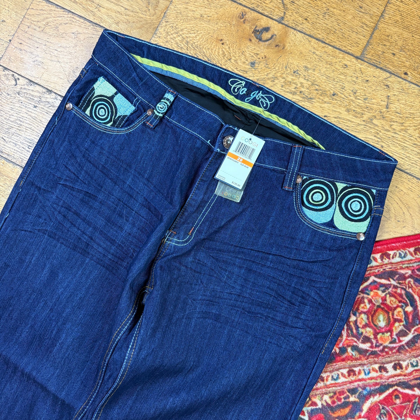 Vintage Coogi Blue Embroidered Y2K Hip Hop Straight Jeans - 38