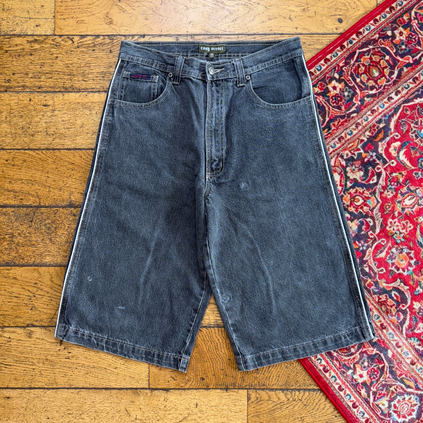 Vintage Easy Street Embroidered Hip Hop Black Baggy Shorts Jorts - 32