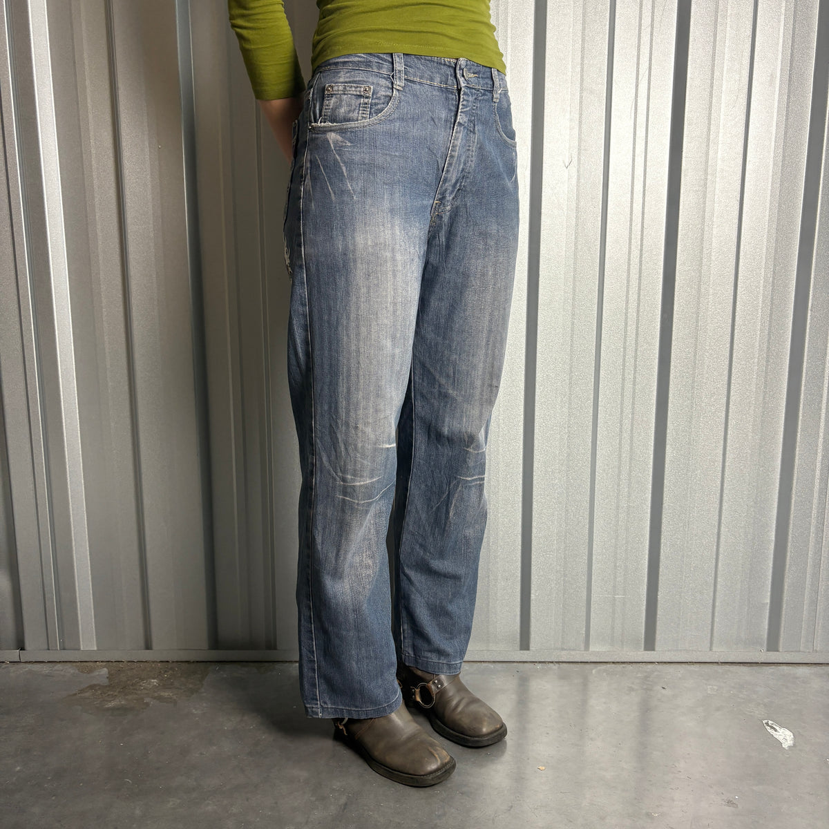 Embroidered Blue Japanese Denim Hip Hop Y2K Baggy Jeans - 30S