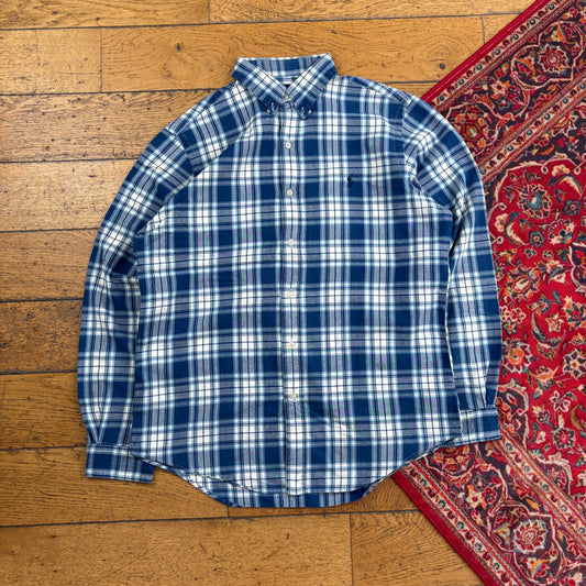 Vintage Ralph Lauren Blue Check Embroidered Shirt - M
