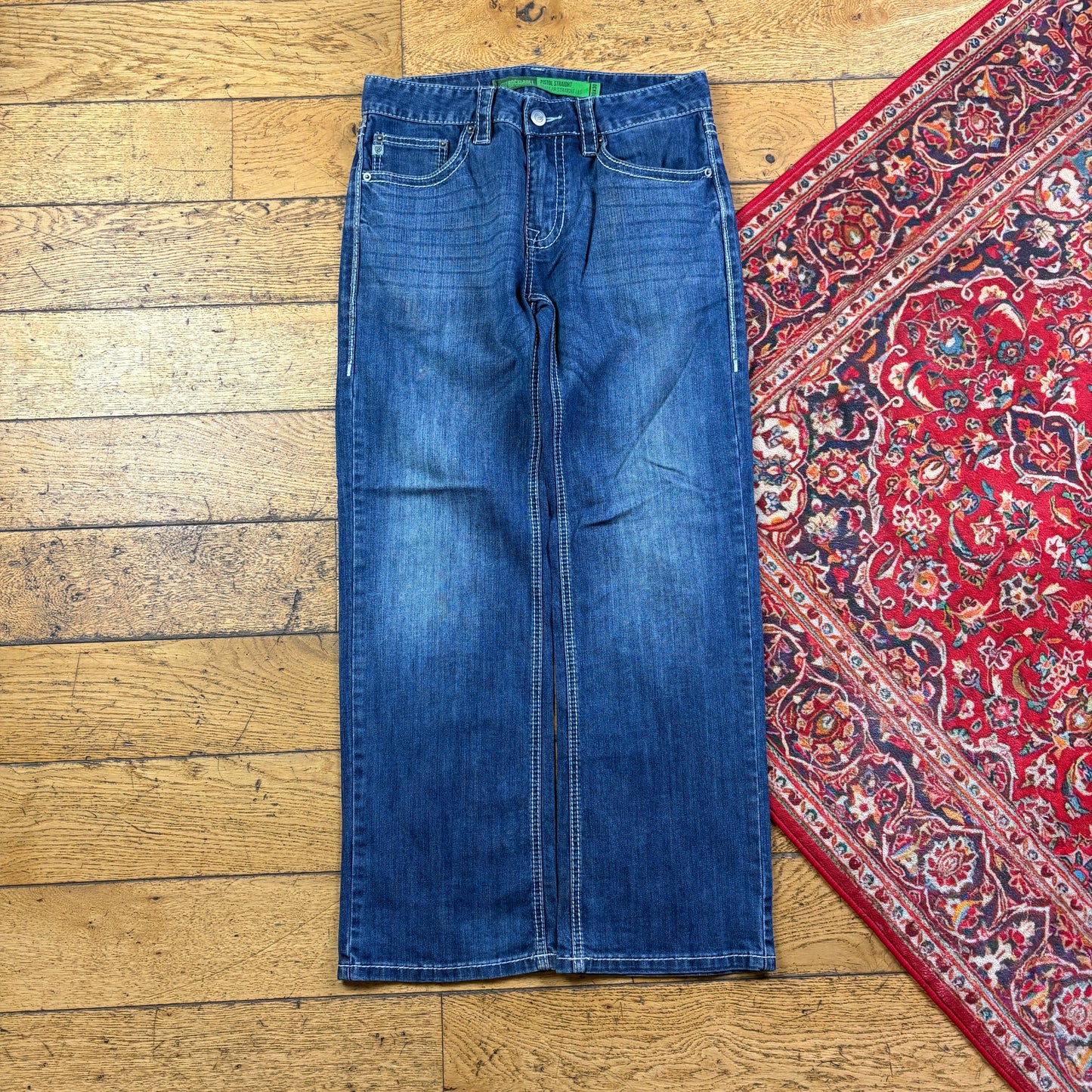 Vintage Rock and Roll Blue Embroidered Y2K Hip Hop Baggy Jeans - 32
