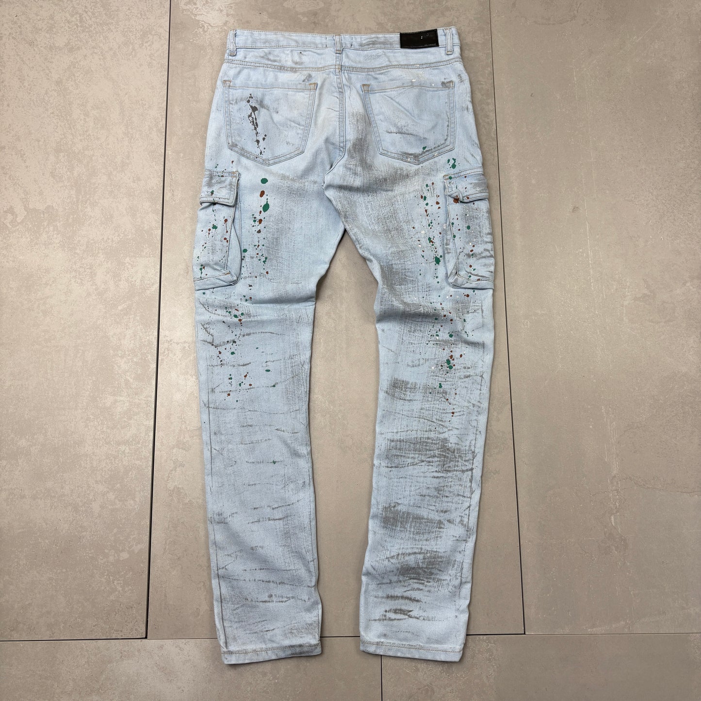 Vintage Hip Hop Skinny Blue Cargo Jeans - 34