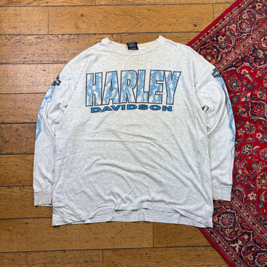 Vintage 1995 Harley Davidson Grey White Lightning Graphic T-Shirt - XL