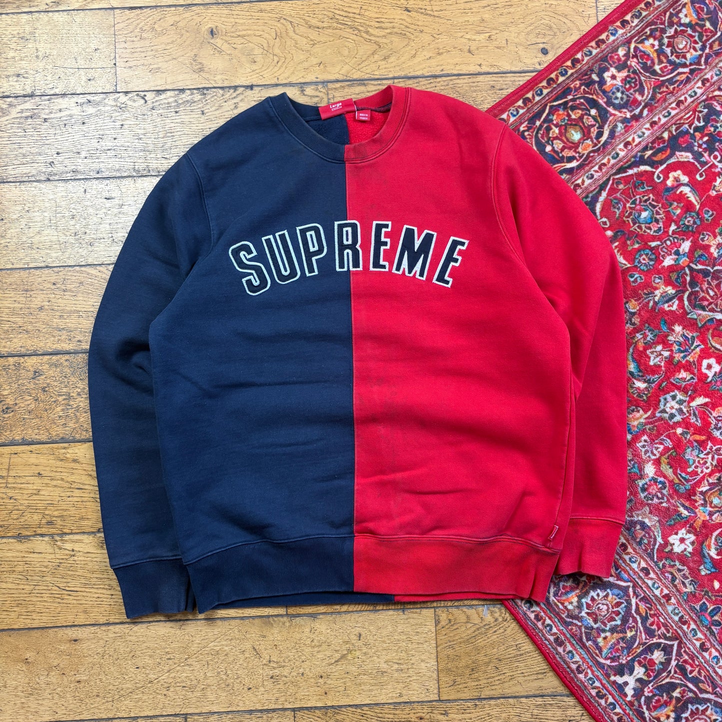Vintage Supreme Spellout Red Navy Embroidered Sweatshirt - L