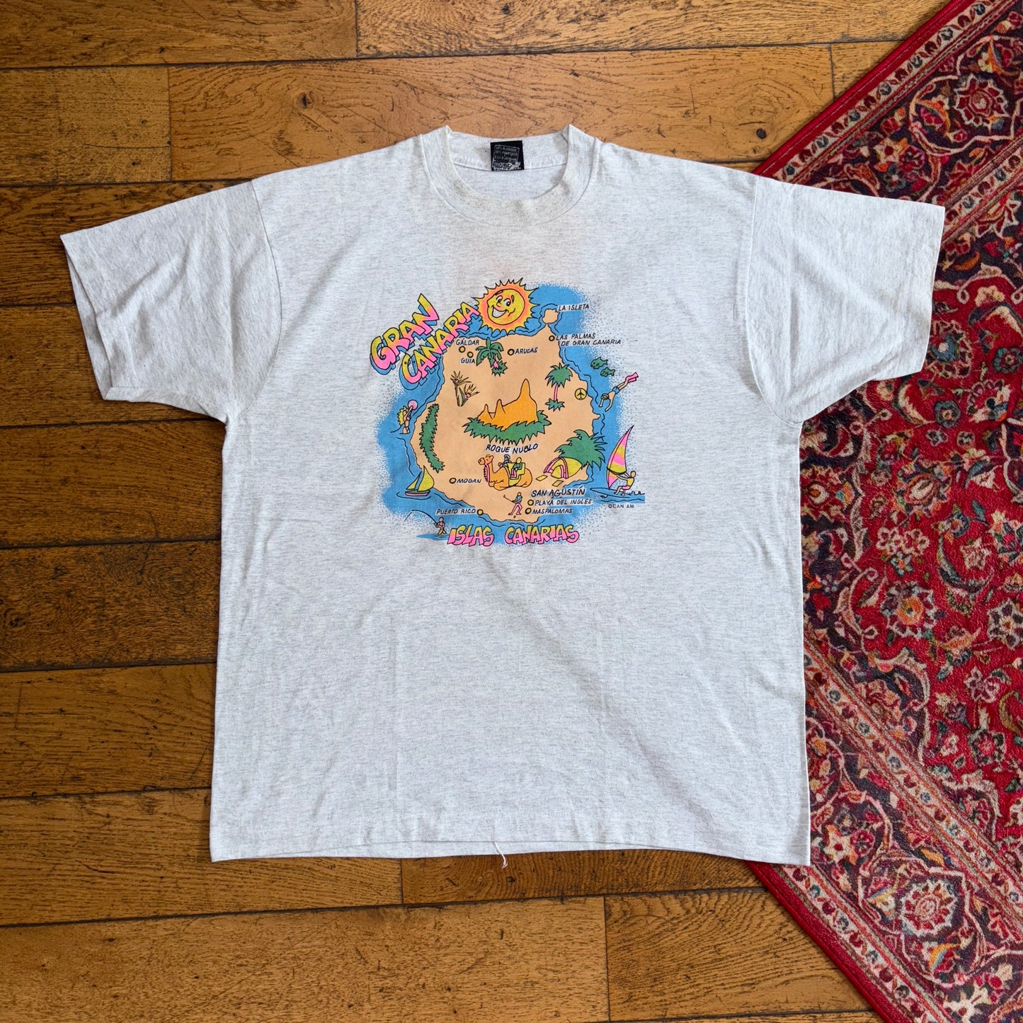 Vintage 90s Gran Canaria Grey Single Stitch Graphic T-Shirt - L