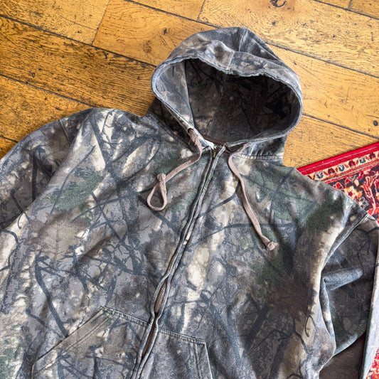 Vintage Realtree Camo Green Zip Hoodie Sweatshirt - 2XL