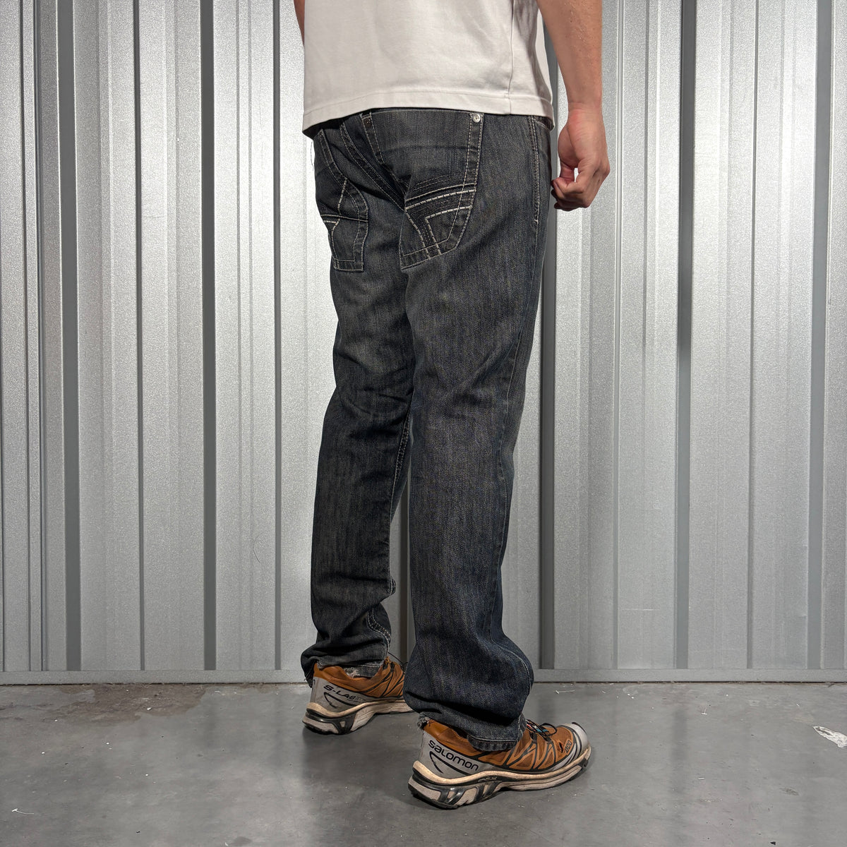 Helix Black Slim Bootcut Embroidered Y2K Jeans - 34S