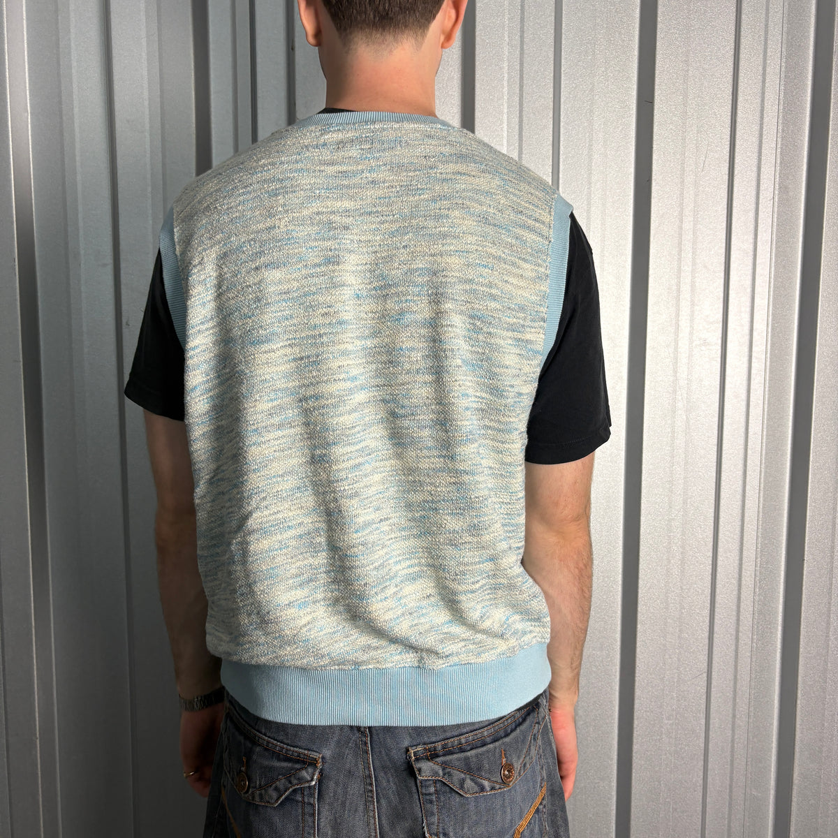 Stussy Marled Knit Blue Sweater Vest - M