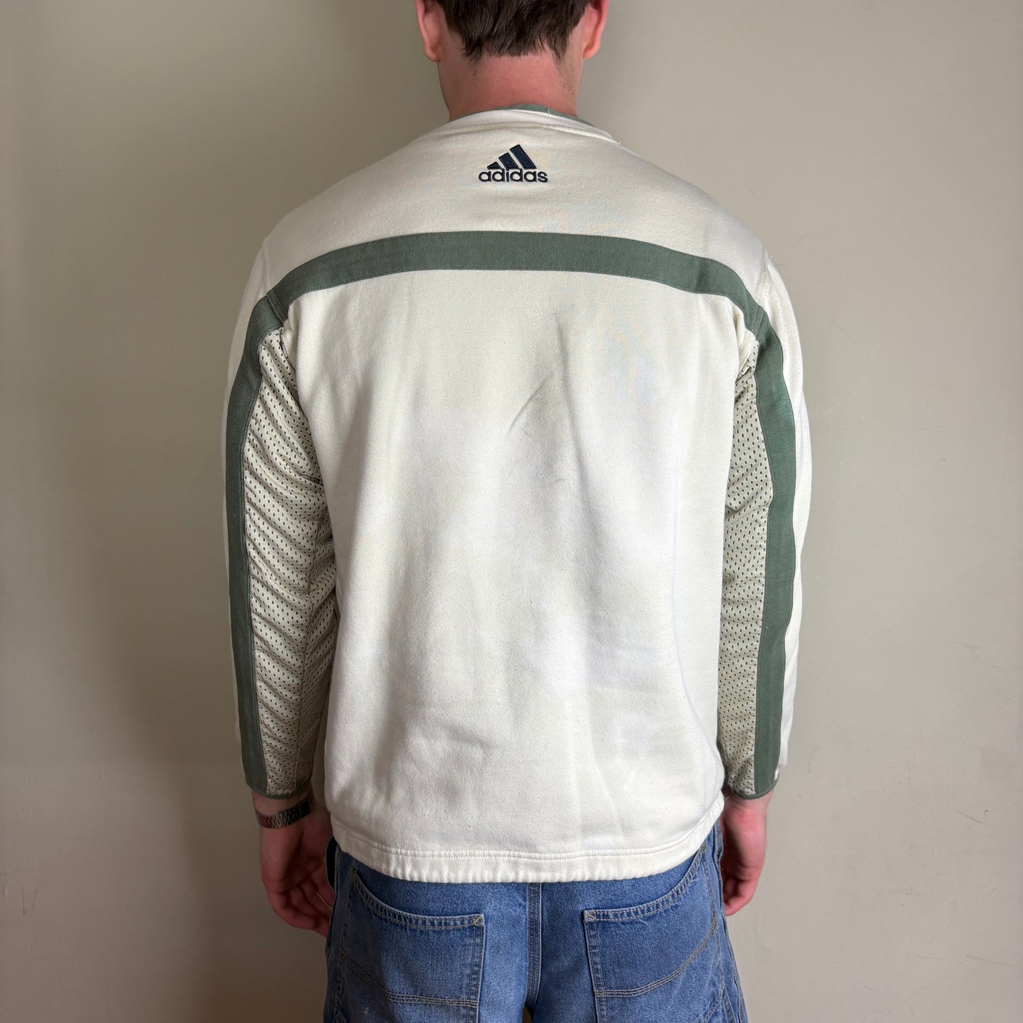 Vintage 90s Adidas Cream Green Embroidered Sweatshirt - S
