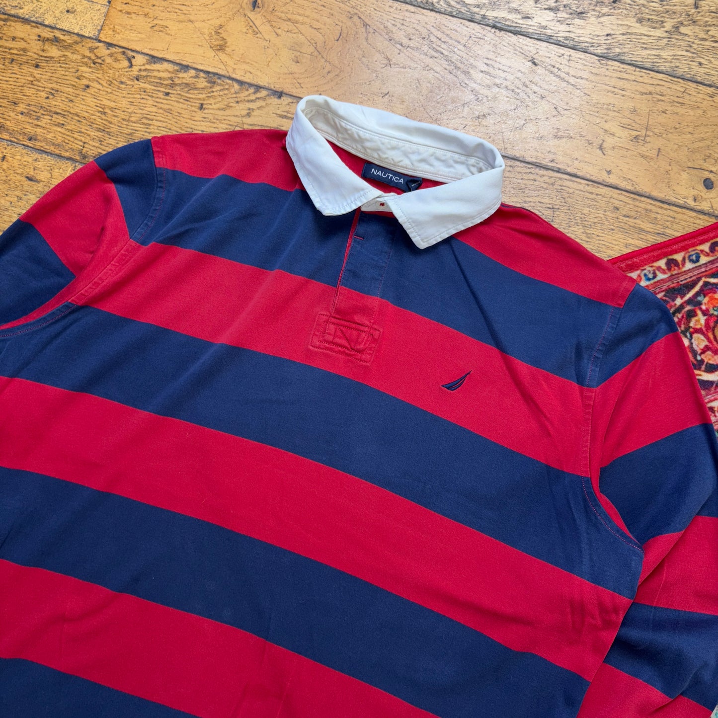 Vintage Nautica Embroidered Red Navy Polo Rugby Shirt - XL