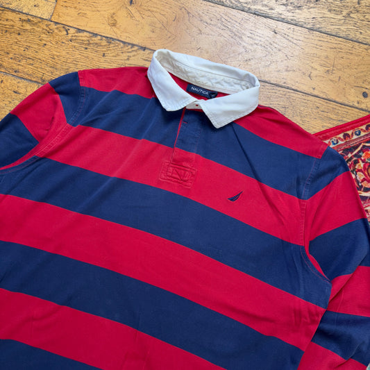 Vintage Nautica Embroidered Red Navy Polo Rugby Shirt - XL