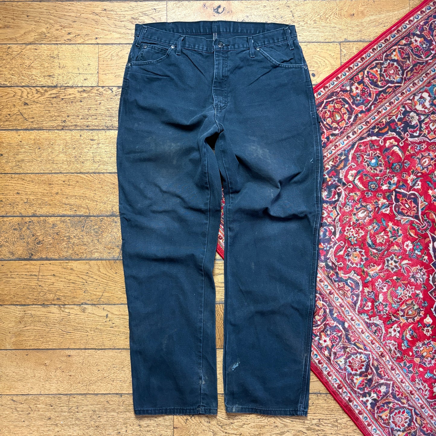 Vintage Dickies Workwear Carpenter Black Baggy Trousers - 38L