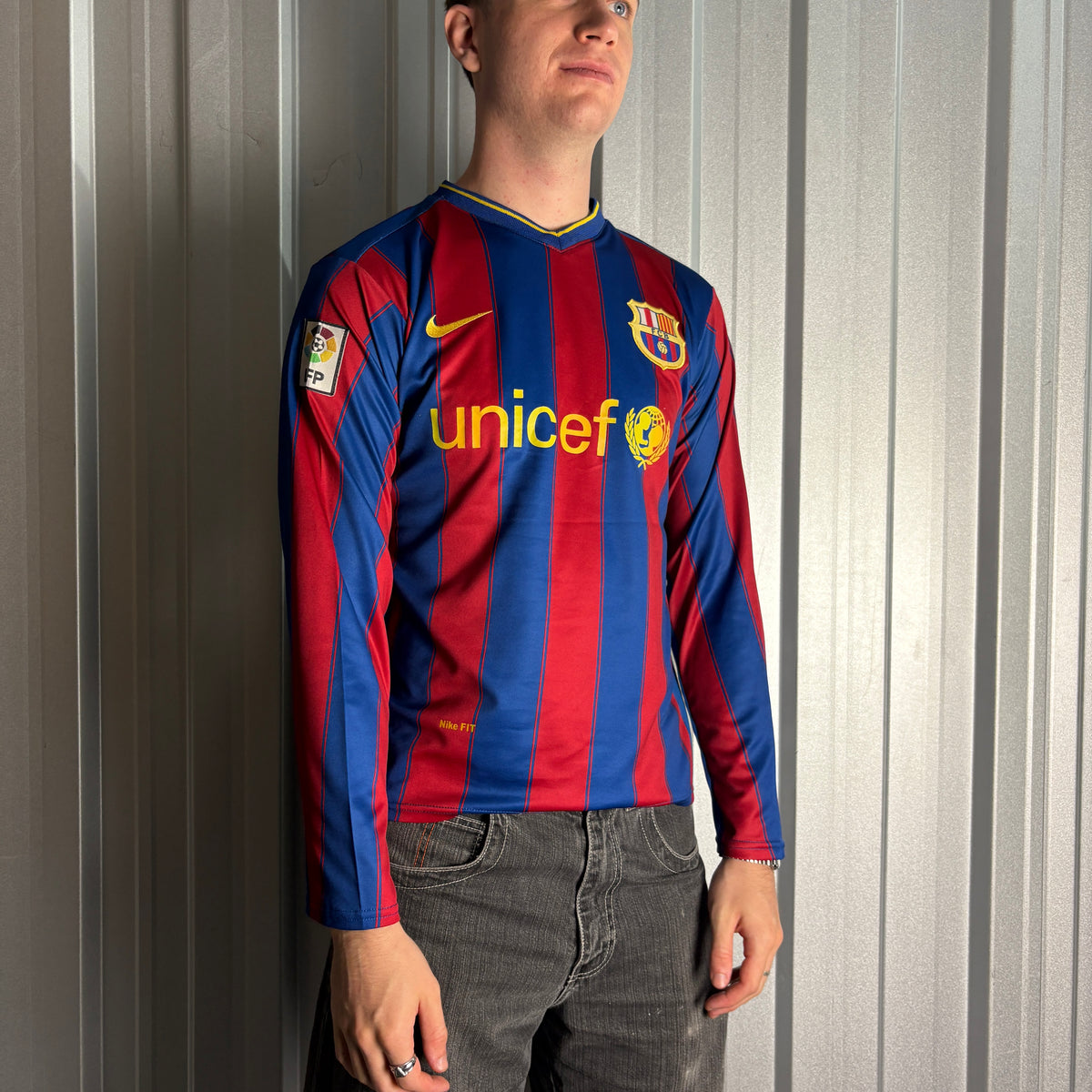 FC Barcelona Ibrahimovic Stripe Long Sleeve Blue Red Football Shirt - S