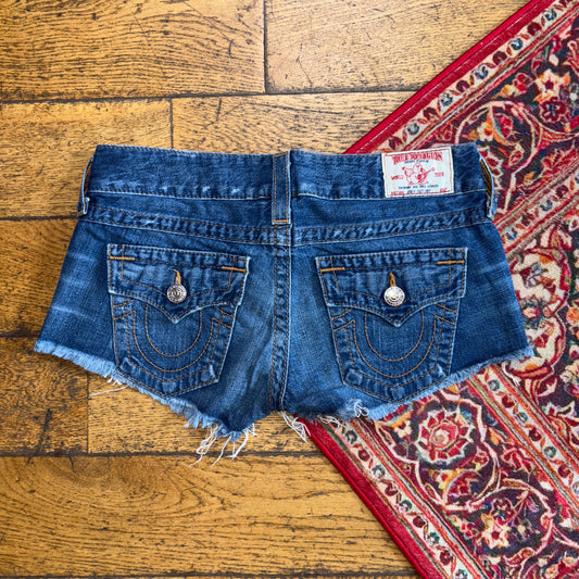 Vintage True Religion Womens Blue Micro Embroidered Y2K Shorts Jorts - Size 10