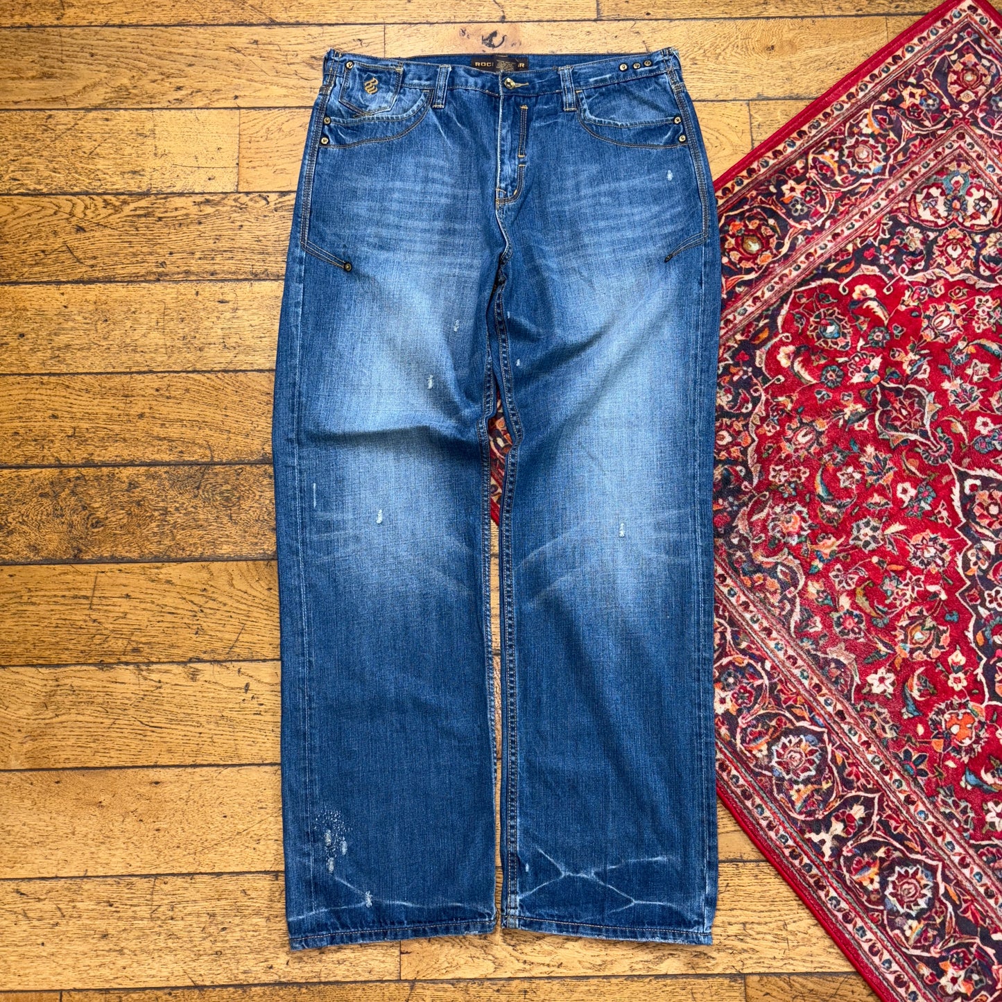 Vintage Rocawear Blue Embroidered Y2K Hip Hop Baggy Jeans - 38L