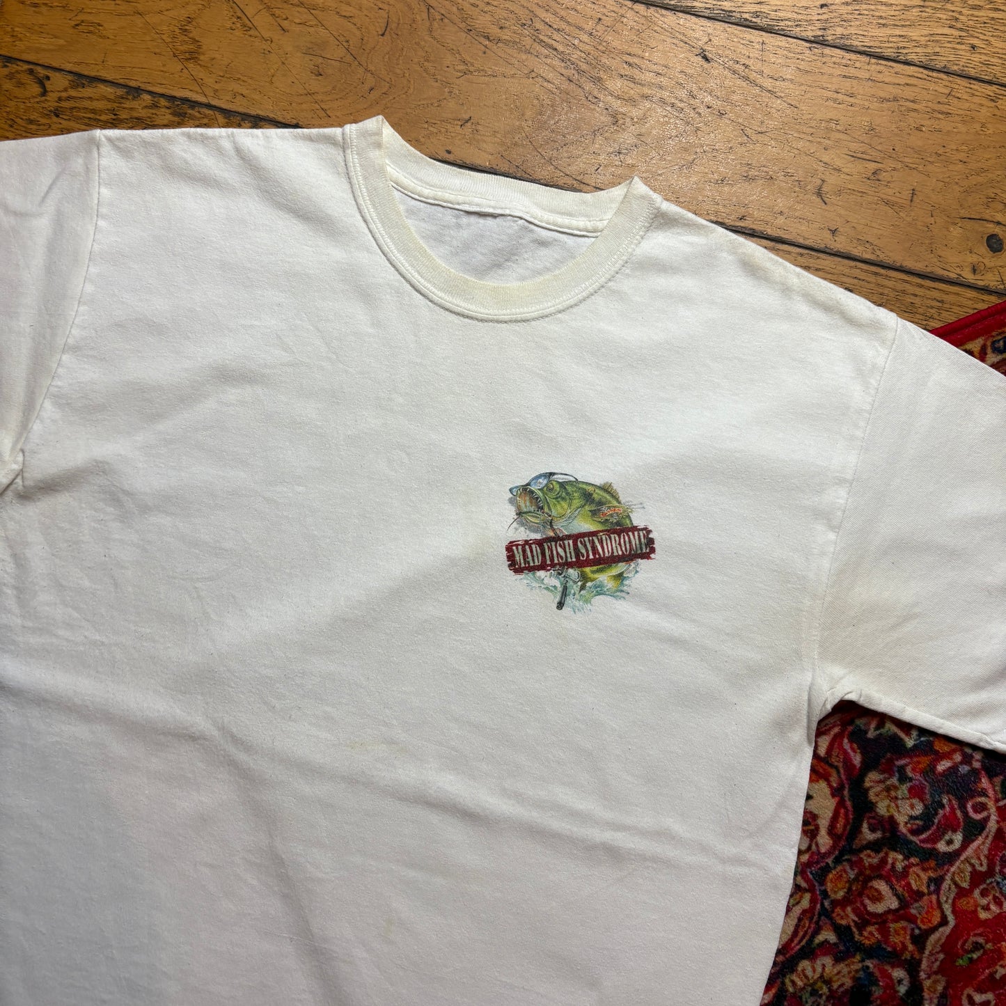 Vintage White Funny Fishing Graphic T-Shirt - S