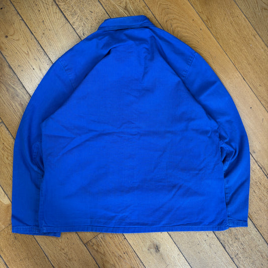 Vintage French Chore Workwear Jacket Blue Overcoat - L